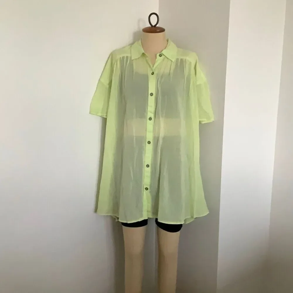 Free People Oversized Sheer Shirt Size M